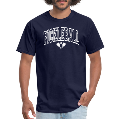 Pickleball T-Shirt (Arched White Letters) - navy