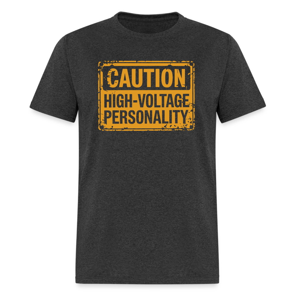 Caution High Voltage Personality T-Shirt - heather black