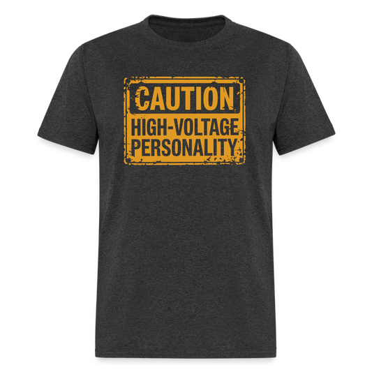 Caution High Voltage Personality T-Shirt - Color: heather black