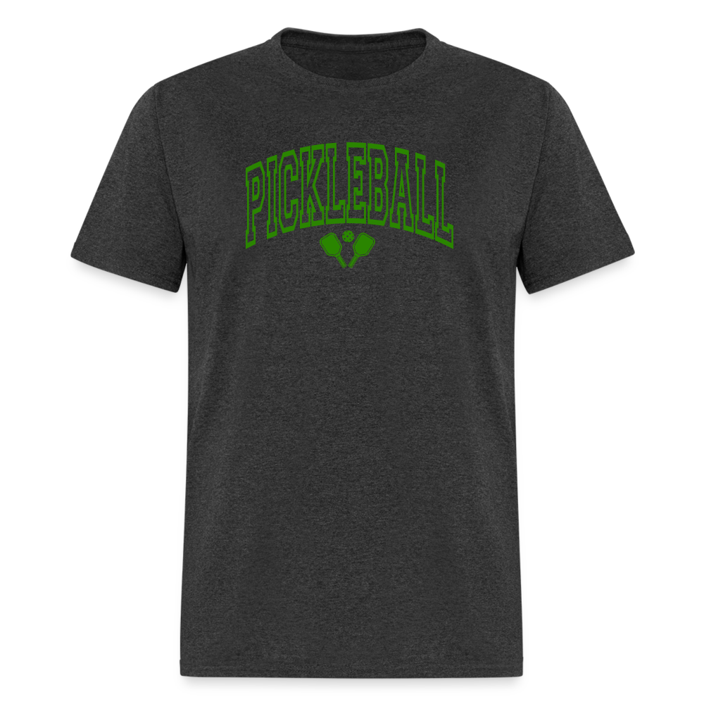 Pickleball T-Shirt (Arched Green Letters) - heather black