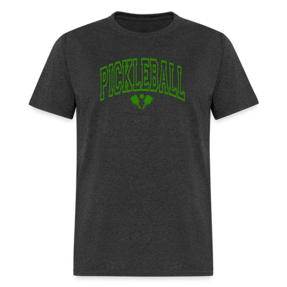 Pickleball T-Shirt (Arched Green Letters) - heather black