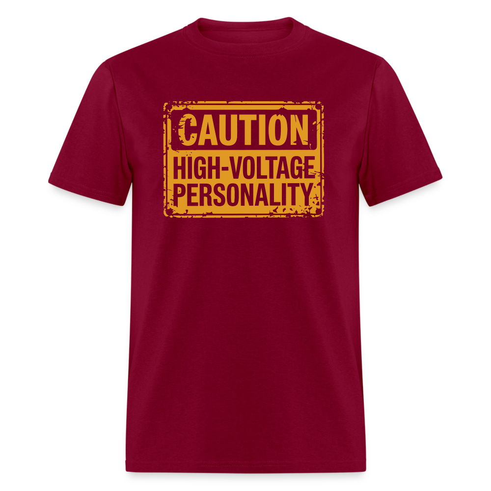 Caution High Voltage Personality T-Shirt - burgundy