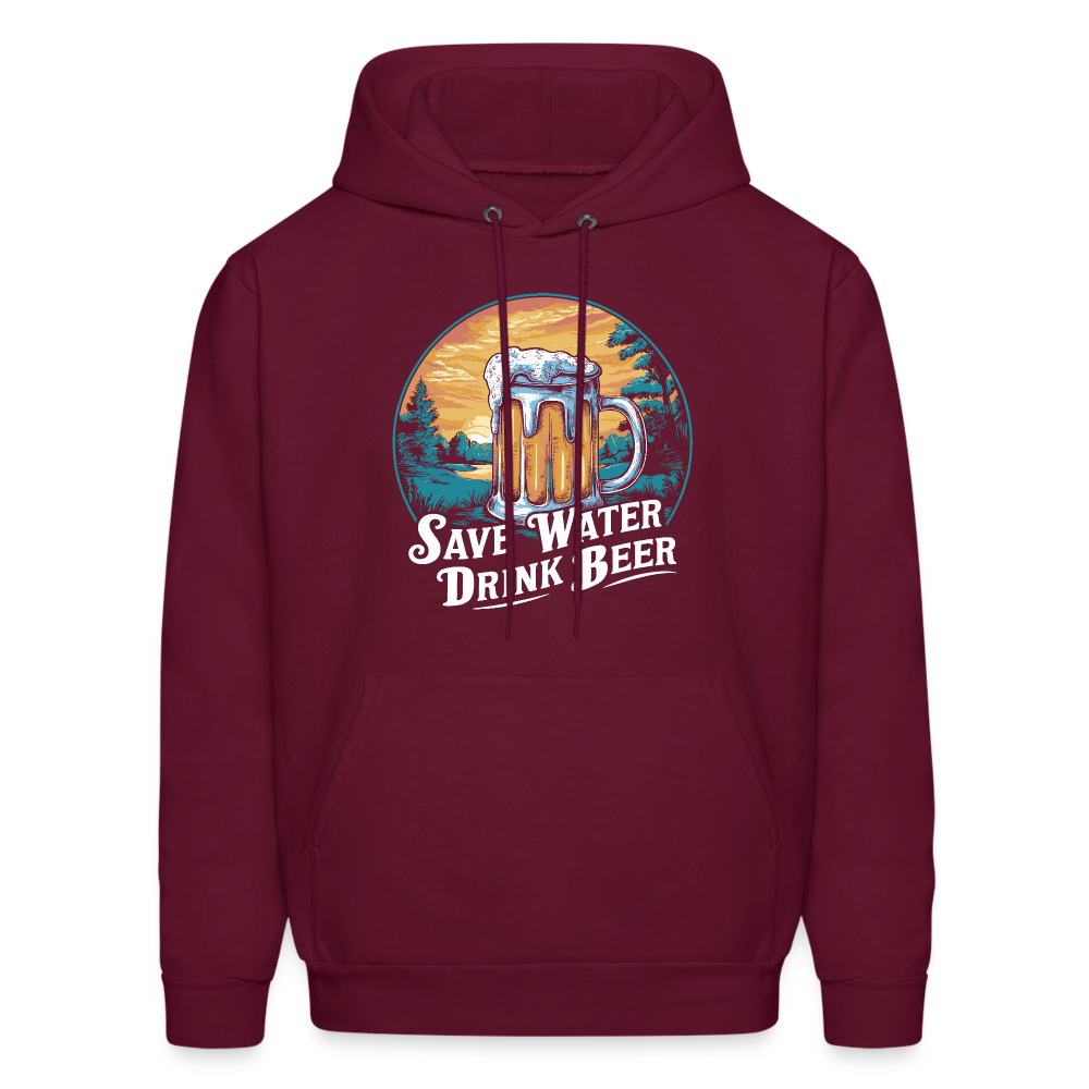 Men's Save Water Drink Beer (Funny Beer Drinking) Hoodie - Color: burgundy