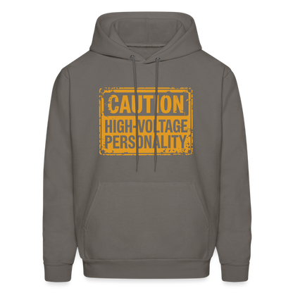 Caution High Voltage Personality Hoodie - asphalt gray