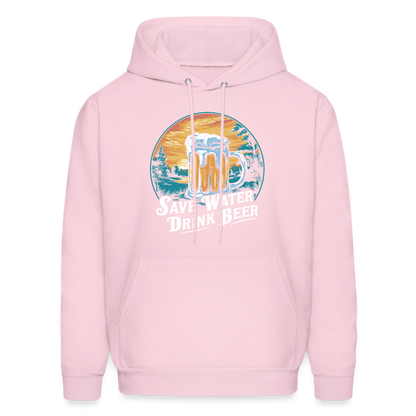 Men's Save Water Drink Beer (Funny Beer Drinking) Hoodie - Color: pale pink