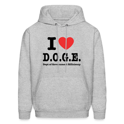 I Love D.O.G.E (I Heart Dept of Government Efficiency) Hoodie - heather gray