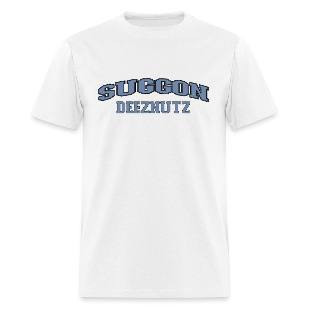 Suggon Deeznutz T-Shirt (in Blue Ball Colors - Funny Sexual Humor) Color: white