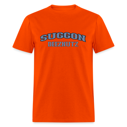 Suggon Deeznutz T-Shirt (in Blue Ball Colors - Funny Sexual Humor) Color: orange