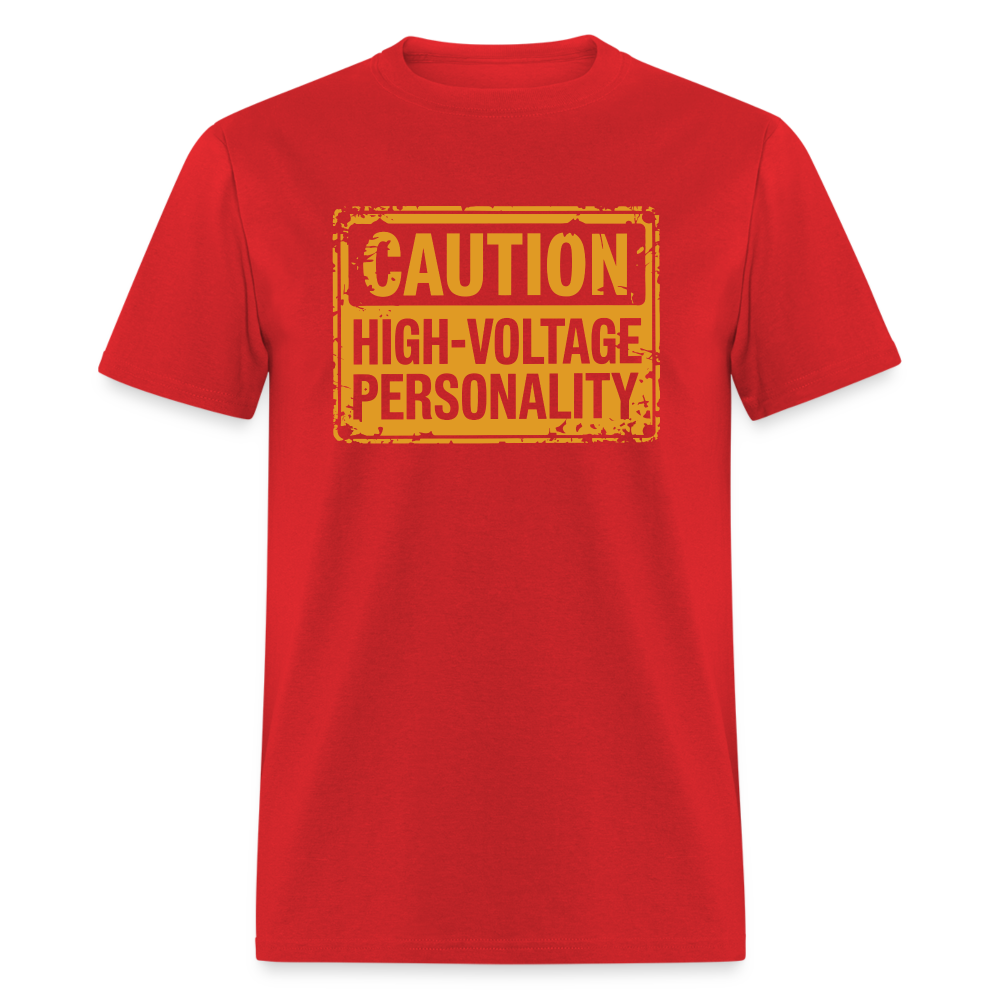 Caution High Voltage Personality T-Shirt - red