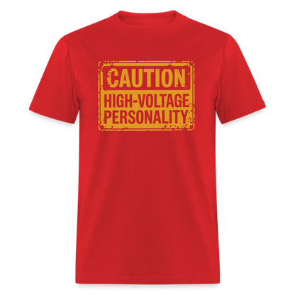 Caution High Voltage Personality T-Shirt - red