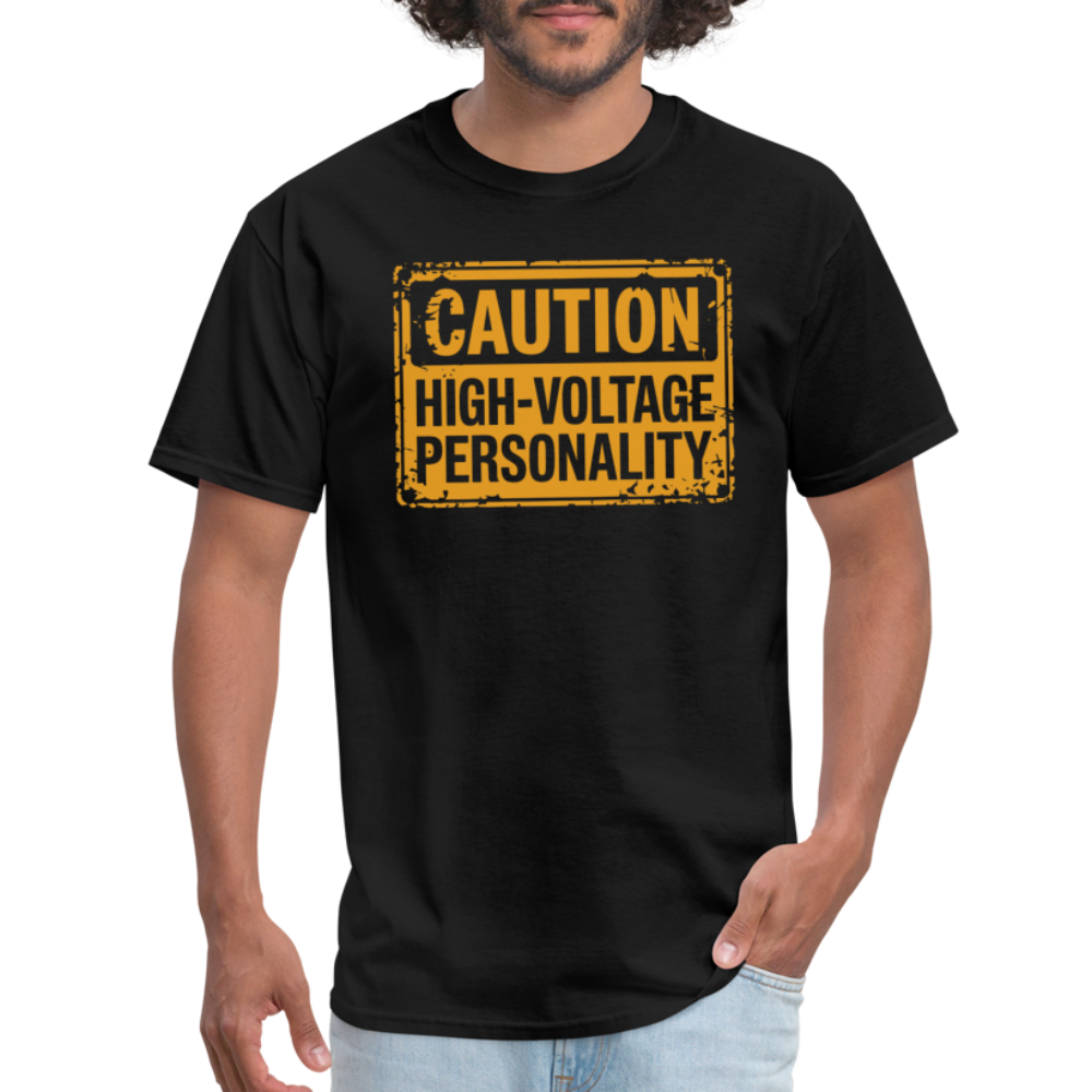 Caution High Voltage Personality T-Shirt - black