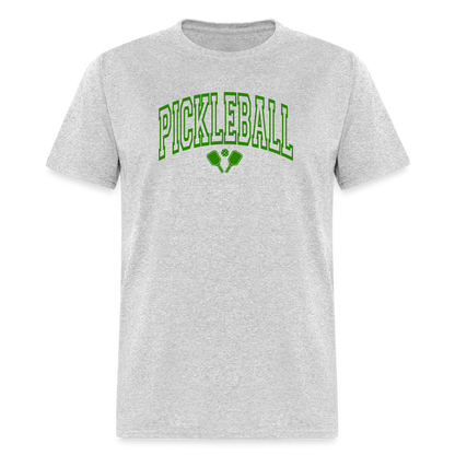 Pickleball T-Shirt (Arched Green Letters) - heather gray