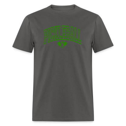 Pickleball T-Shirt (Arched Green Letters) - charcoal