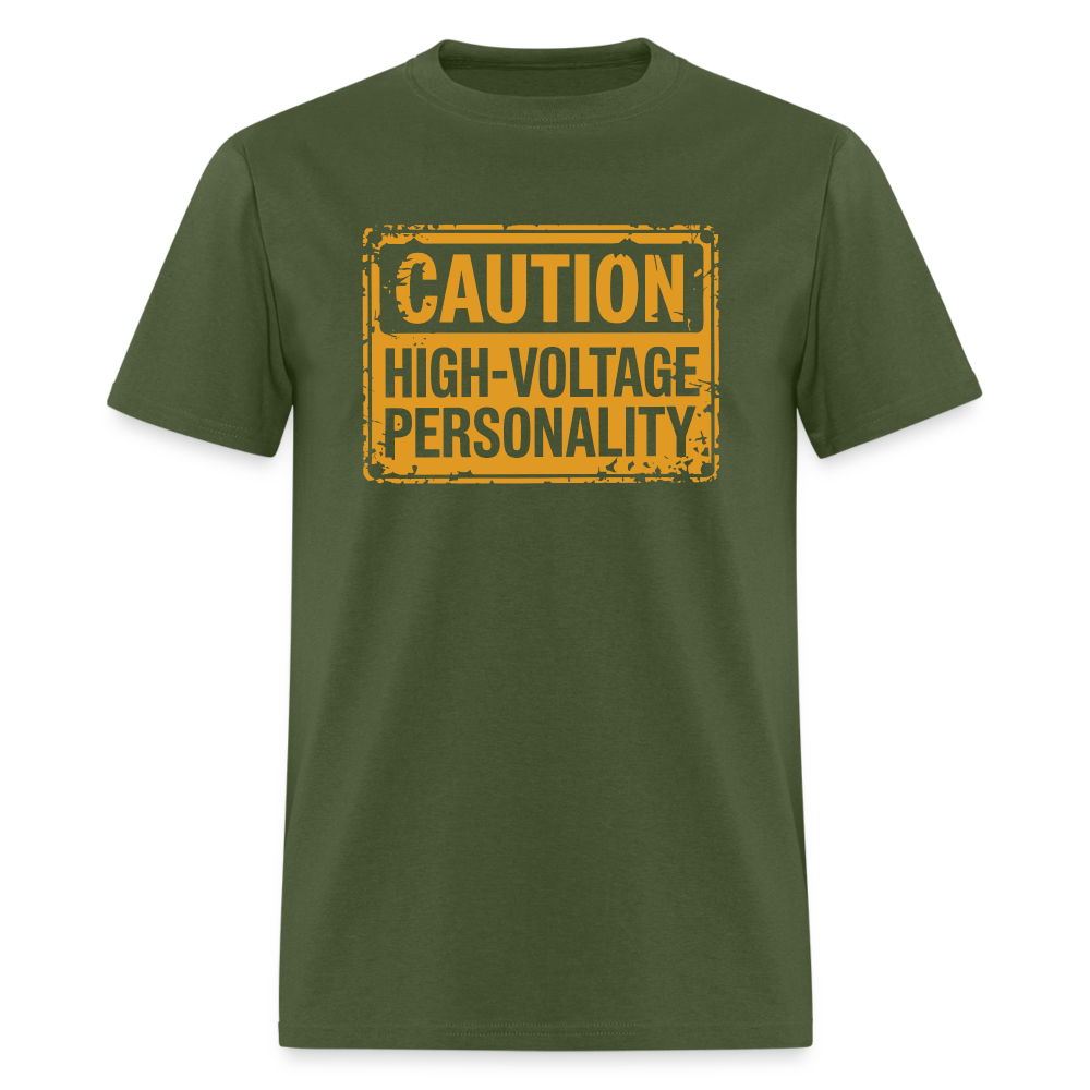 Caution High Voltage Personality T-Shirt - military green