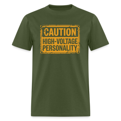 Caution High Voltage Personality T-Shirt - military green