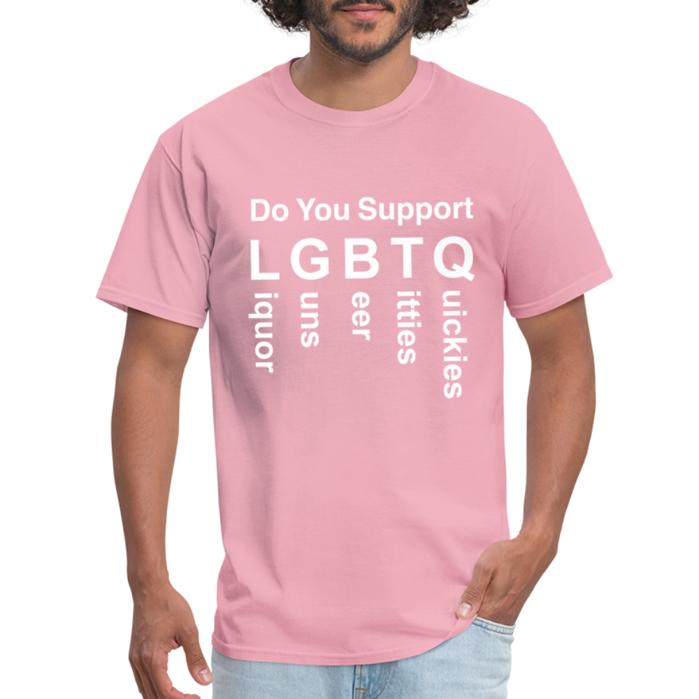 Support LGBTQ Liquor Guns Beer Titties Quickies T-Shirt - pink