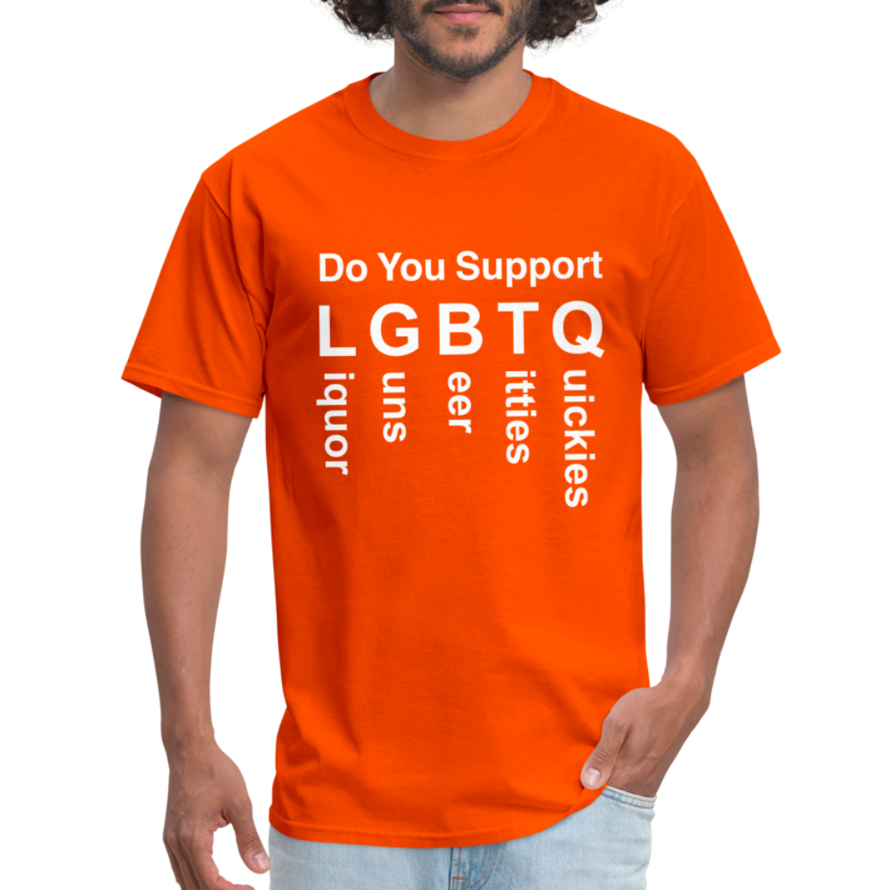 Support LGBTQ Liquor Guns Beer Titties Quickies T-Shirt - orange