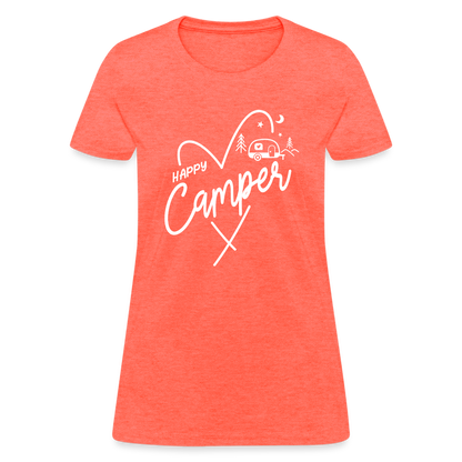 Happy Camper Women's T-Shirt (Camping and RVing) - heather coral