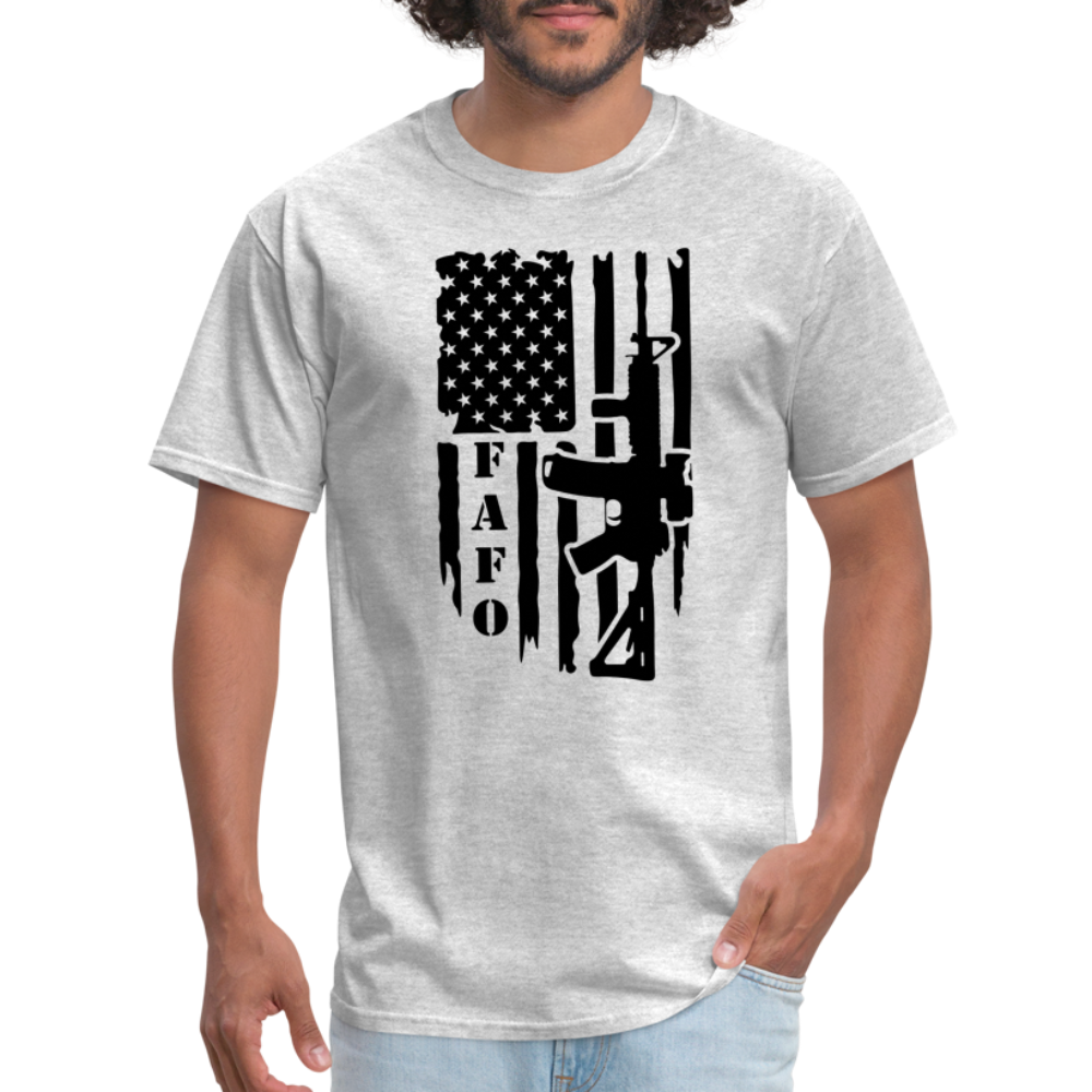 FAFO T-Shirt with AR15 & American Flag - heather gray