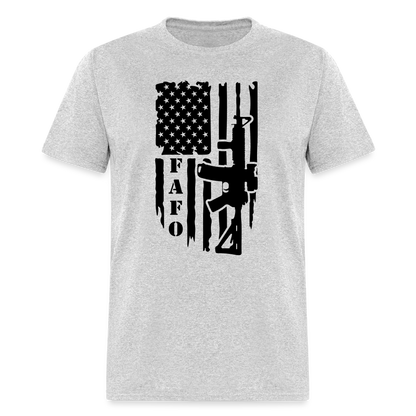 FAFO T-Shirt with AR15 & American Flag - heather gray