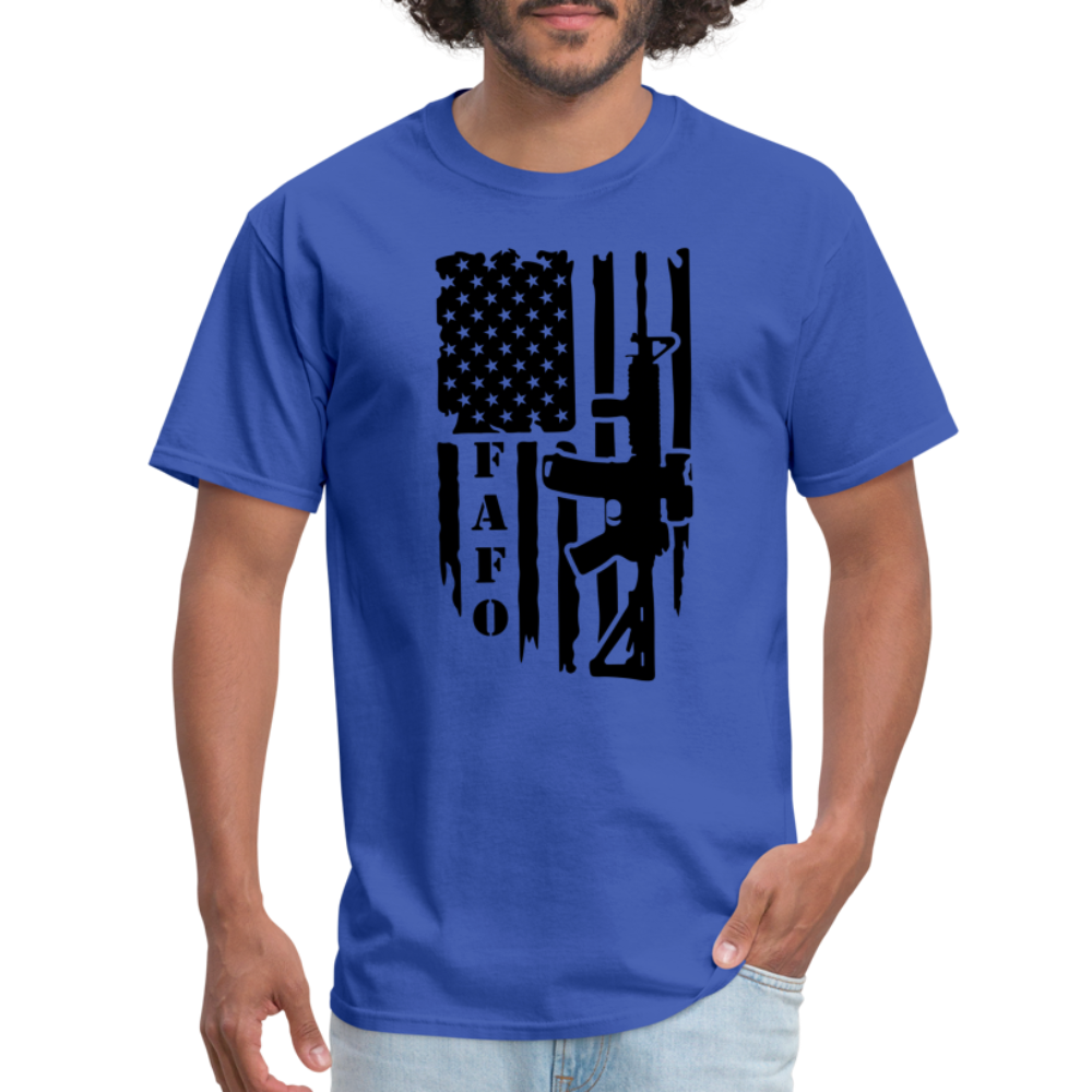 FAFO T-Shirt with AR15 & American Flag - royal blue