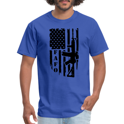 FAFO T-Shirt with AR15 & American Flag - royal blue