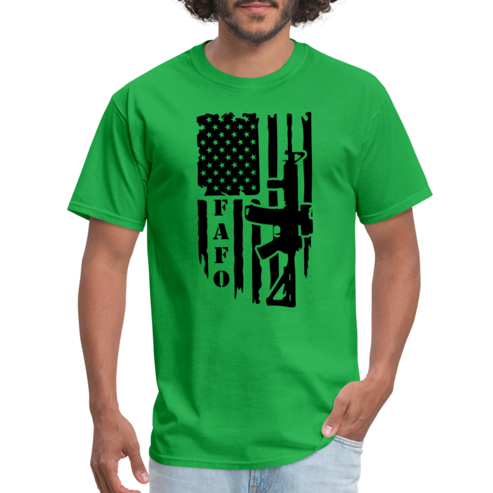 FAFO T-Shirt with AR15 & American Flag - bright green