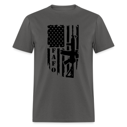 FAFO T-Shirt with AR15 & American Flag - charcoal