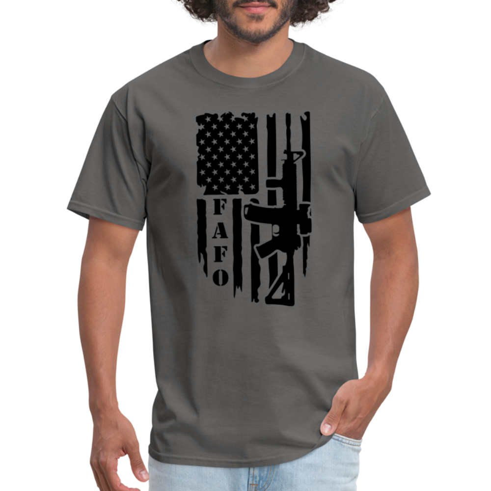 FAFO T-Shirt with AR15 & American Flag - charcoal