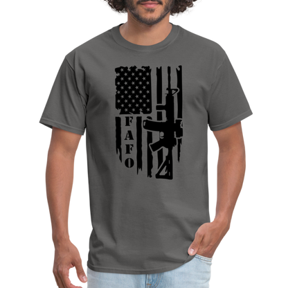 FAFO T-Shirt with AR15 & American Flag - charcoal