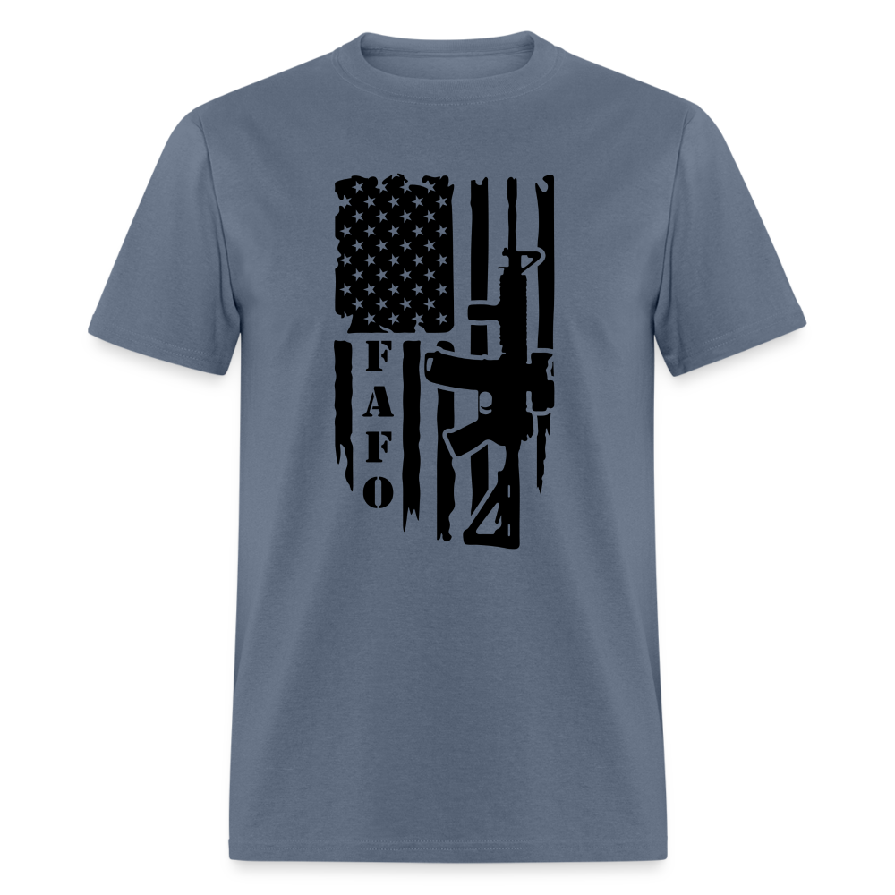 FAFO T-Shirt with AR15 & American Flag - denim