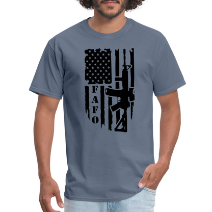 FAFO T-Shirt with AR15 & American Flag - denim