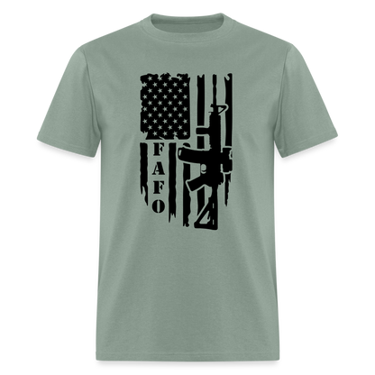 FAFO T-Shirt with AR15 & American Flag - sage