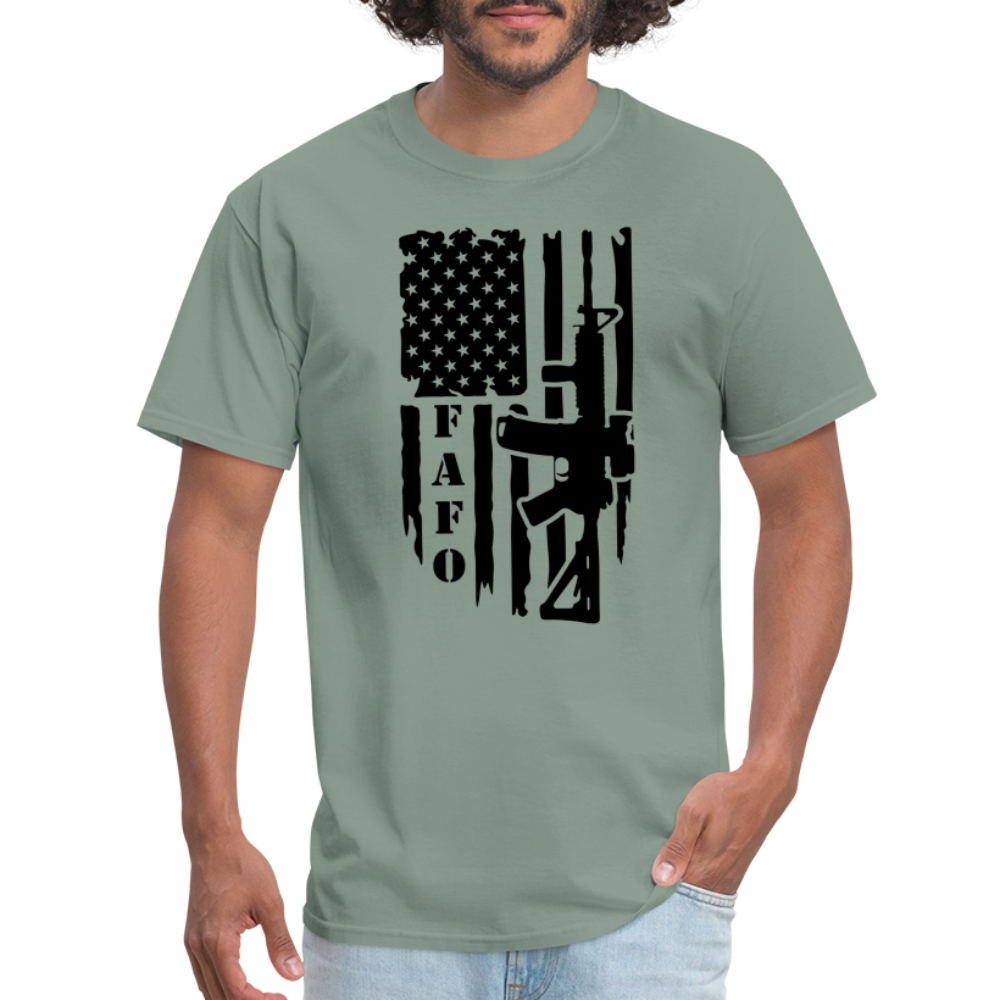 FAFO T-Shirt with AR15 & American Flag - sage