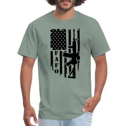 FAFO T-Shirt with AR15 & American Flag - sage