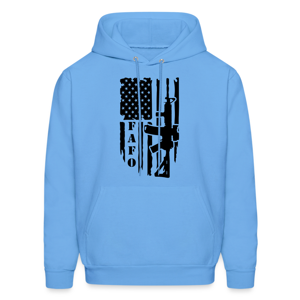 FAFO Hoodie with AR15 & American Flag - carolina blue