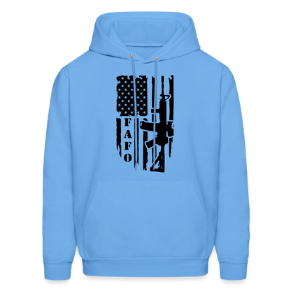 FAFO Hoodie with AR15 & American Flag - carolina blue