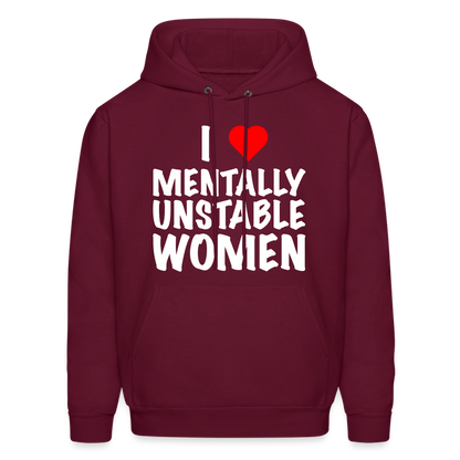 I Heart Mentally Unstable Women Hoodie - burgundy