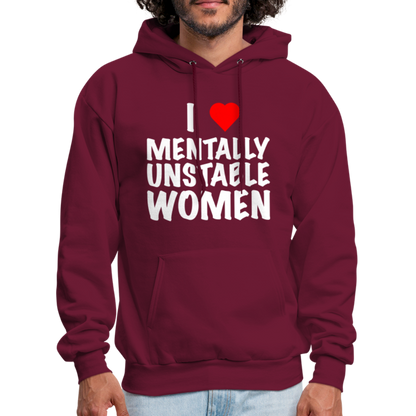 I Heart Mentally Unstable Women Hoodie - burgundy