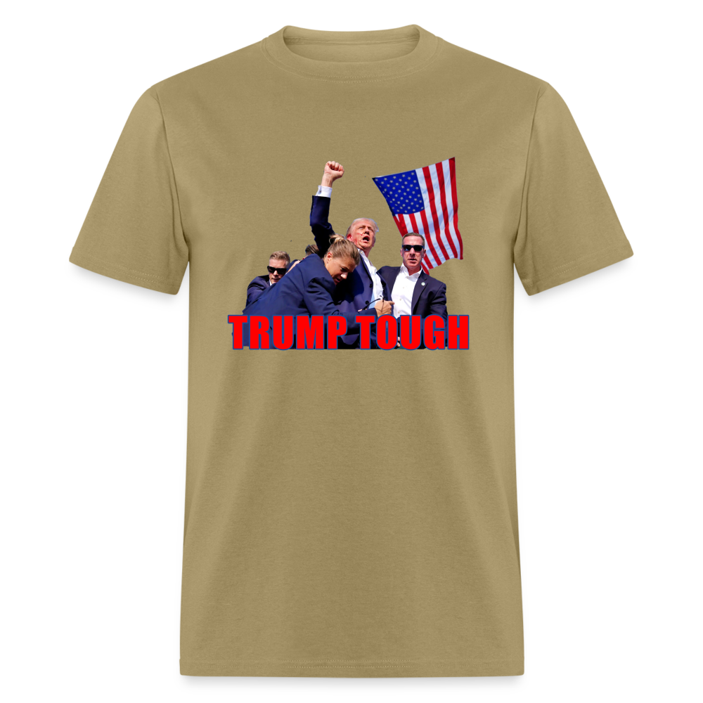 Trump Tough T-Shirt with Trump Fight Raised Fist Image - Color: khaki