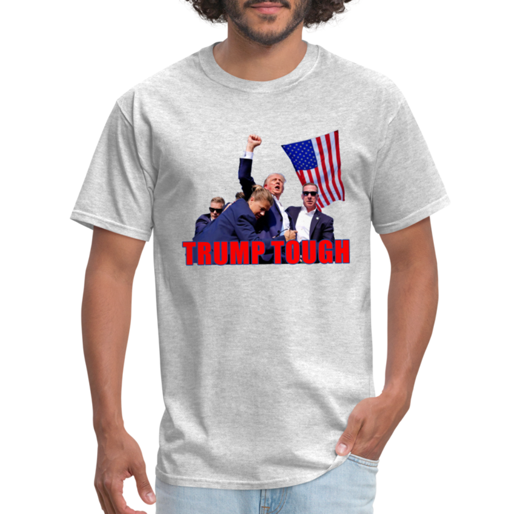 Trump Tough T-Shirt with Trump Fight Raised Fist Image - Color: heather gray