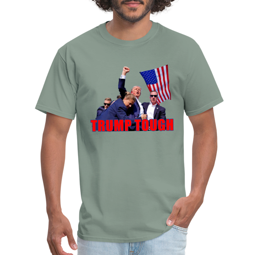 Trump Tough T-Shirt with Trump Fight Raised Fist Image - Color: sage