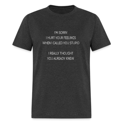 Hurt Your Feeling Stupid T-Shirt - heather black