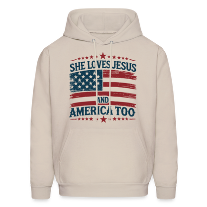 She Loves Jesus and America Too Hoodie - Sand