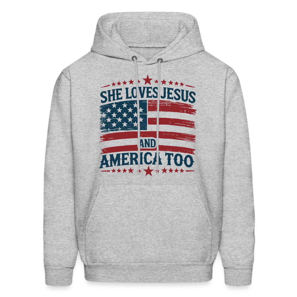 She Loves Jesus and America Too Hoodie - heather gray