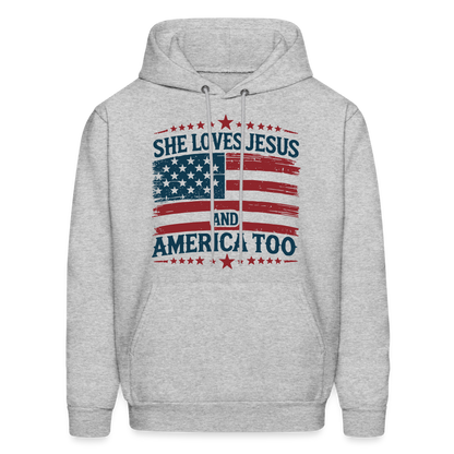 She Loves Jesus and America Too Hoodie - heather gray