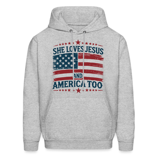 She Loves Jesus and America Too Hoodie - Color: heather gray