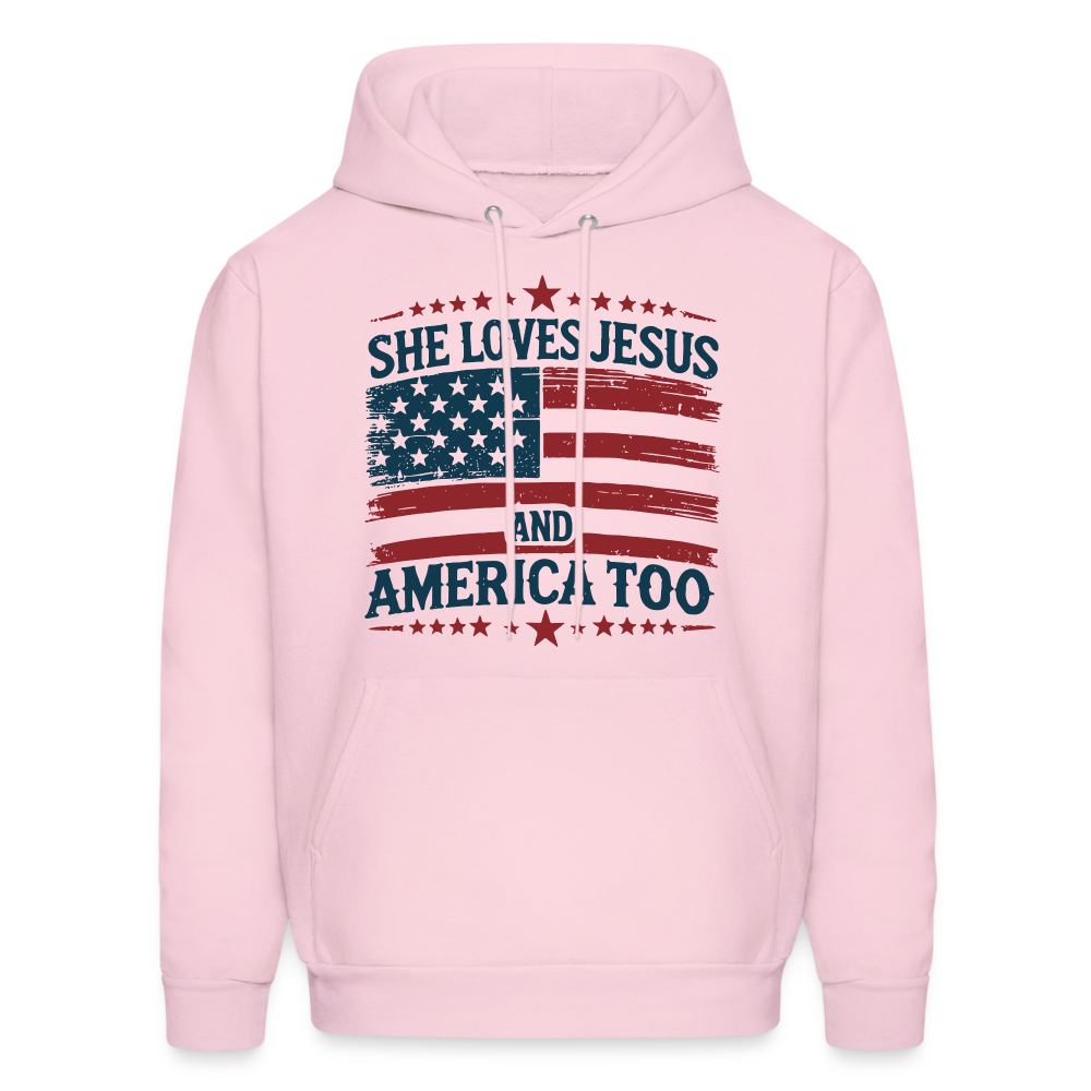 She Loves Jesus and America Too Hoodie - pale pink