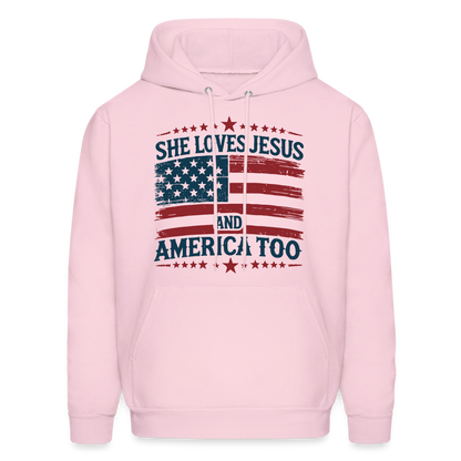 She Loves Jesus and America Too Hoodie - pale pink