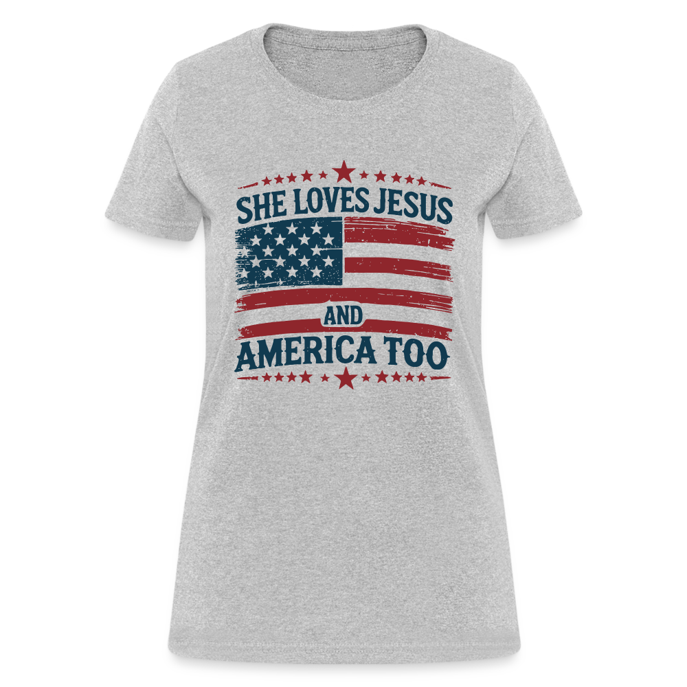 She Loves Jesus and America Too Women's T-Shirt - heather gray